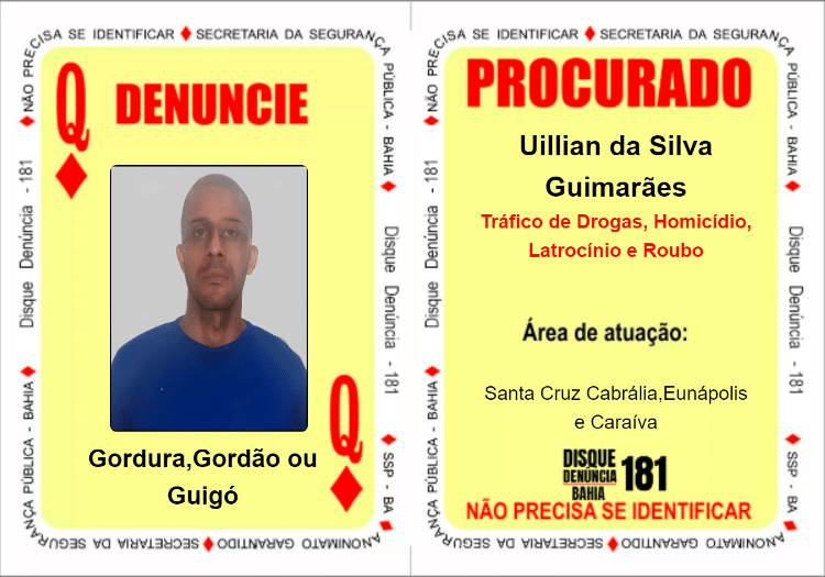 Carta do baralho do crime da SSP-BA Carta do baralho do crime da SSP-BA