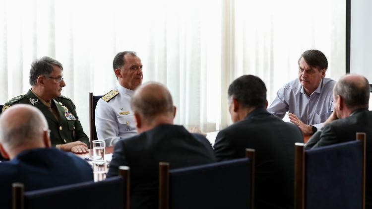 Em marÃ§o, Bolsonaro se reuniu com chefes das ForÃ§as Armadas antes de entregar ao Congresso a reforma da PrevidÃªncia dos militares - Marcos CorrÃªa/PresidÃªncia da RepÃºblica