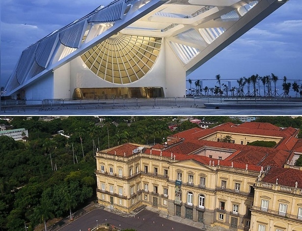 Museu do Amanhã, na parte superior da imagem, e Museu Nacional, na inferior: ambos estão no Rio - Montagem - Arte UOL