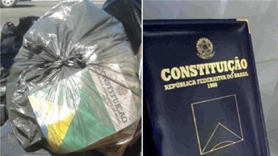 Um exemplar da Constituição no lixo e outro editado com capa dura - Reprodução - Roberto Homem/Agência Senado