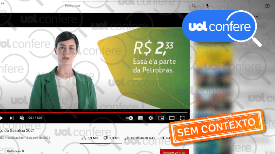 11.nov.2021 - Reprodução de trecho de vídeo da Petrobras sobre o preço da gasolina - Arte/UOL sobre Reprodução/Petrobras