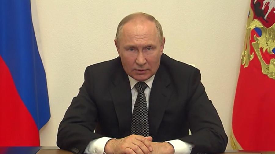 Putin em discurso exibido durante conferência internacional de segurança em Moscou - Reprodução/Ria Novosti