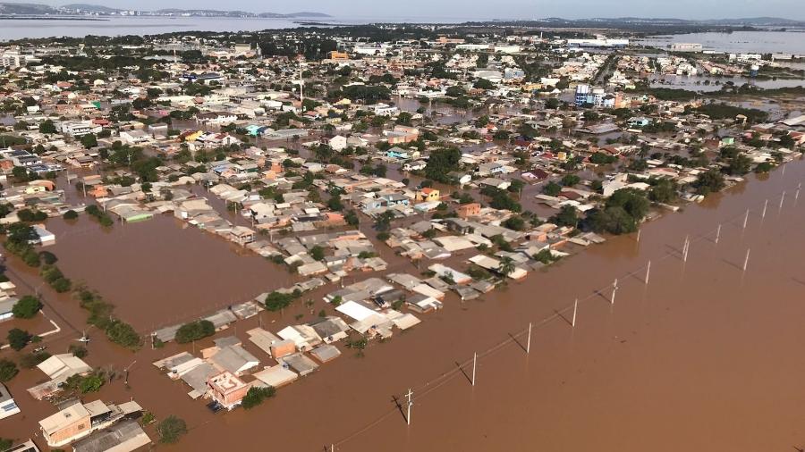 Vista aérea de Eldorado do Sul (RS) na tarde desta terça-feira (7) - Defesa Civli do Rio Grande do Sul