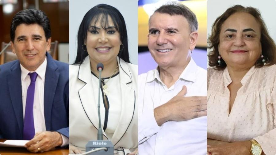 Os candidatos na disputa do pleito da esquerda para a direita: Professor Júnior Geo (PSDB), Janad Valcari (PL), Eduardo Siqueira Campos (Podemos) e Lúcia Viana (PSOL) - Divulgação