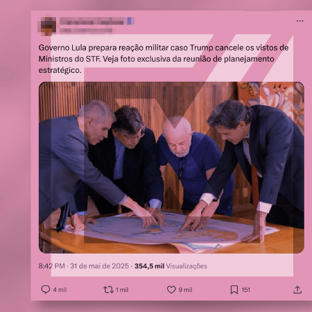 06.maio.25 Foto de Lula com mapa invertido é de reunião com o IBGE; não ação militar 06.maio.25 Foto de Lula com mapa invertido é de reunião com o IBGE; não ação militar
