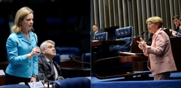 18.abr.2018 - Gleisi Hoffmann e Ana Amélia durante seus pronunciamentos no Senado - Divulgação/Senado