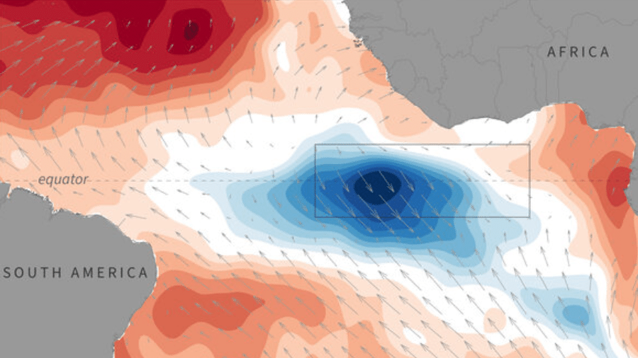 Monitoramento da NOAA indica resfriamento brusco nas águas do oceano Atlântico. Episódio pode ser enquadrado como La Niña no próximo mês