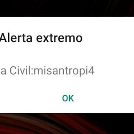 Alerta extremo recebido por celular em SP Alerta extremo recebido por celular em SP