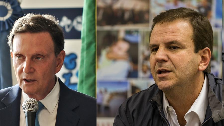 8.set.2020 - O prefeito Marcelo Crivella (Republicanos) e ex-prefeito Eduardo Paes (DEM) - Arte/UOL