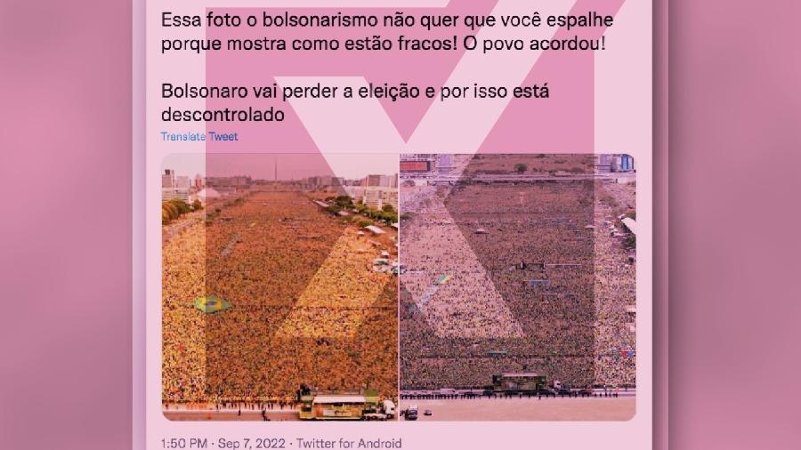 08.set.2022 - Post usa fotos em ângulos diferentes para depreciar ato pró-Bolsonaro - Projeto Comprova