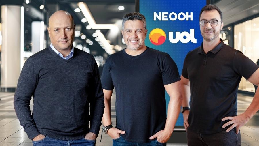 Paulo Samia, CEO do UOL; Leonardo Chebly, copresidente e CEO da NEOOH; e Cristiano Muniz, copresidente e CFO da NEOOH
