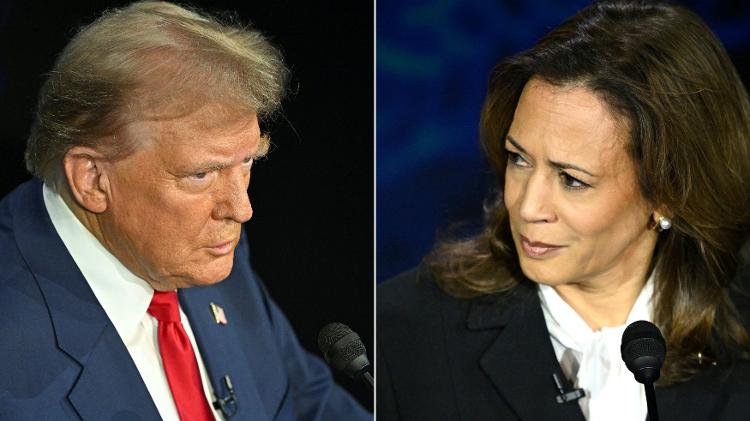 10.set.2024 - O ex-presidente Donald Trump e a vice-presidente Kamala Harris durante debate na ABC News