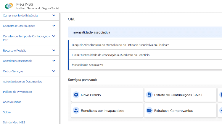 Bloqueio de "mensalidade associativa" pode ser feita no app ou site Meu INSS Bloqueio de "mensalidade associativa" pode ser feita no app ou site Meu INSS