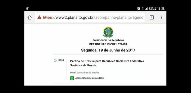 Imagem da agenda do Palácio do Planalto com o erro foi compartilhada nas redes sociais - Reprodução