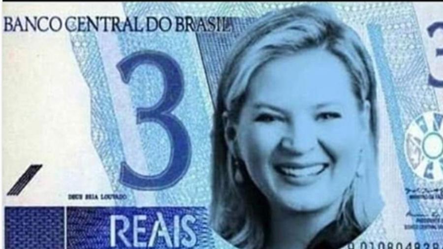 18.out.2019 - Eduardo Bolsonaro (PSL-SP) posta foto com Joice Hasselmann em nota de R$ 3  - Twitter