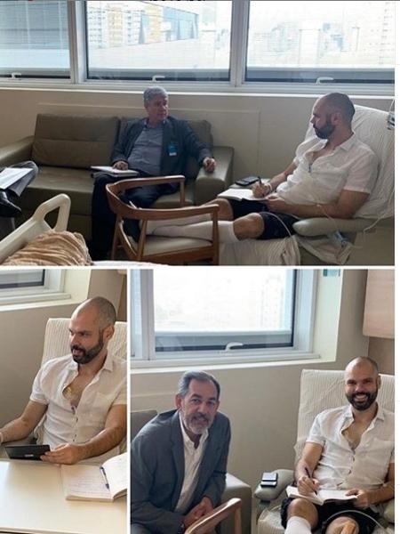 O prefeito de São Paulo, Bruno Covas (PSDB), despacha do hospital Sírio Libanês, após 1ª sessão de quimioterapia - Instagram