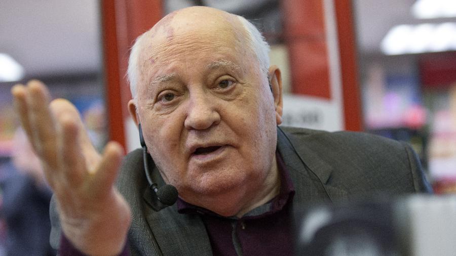10.out.2017 - O último líder da União Soviética, Mikhail Gorbachev, é visto durante uma apresentação de seu livro intitulado "Ainda sou um otimista" na livraria Moskva, em Moscou, na Rússia - Sergei Bobylev \ TASS via Getty Images