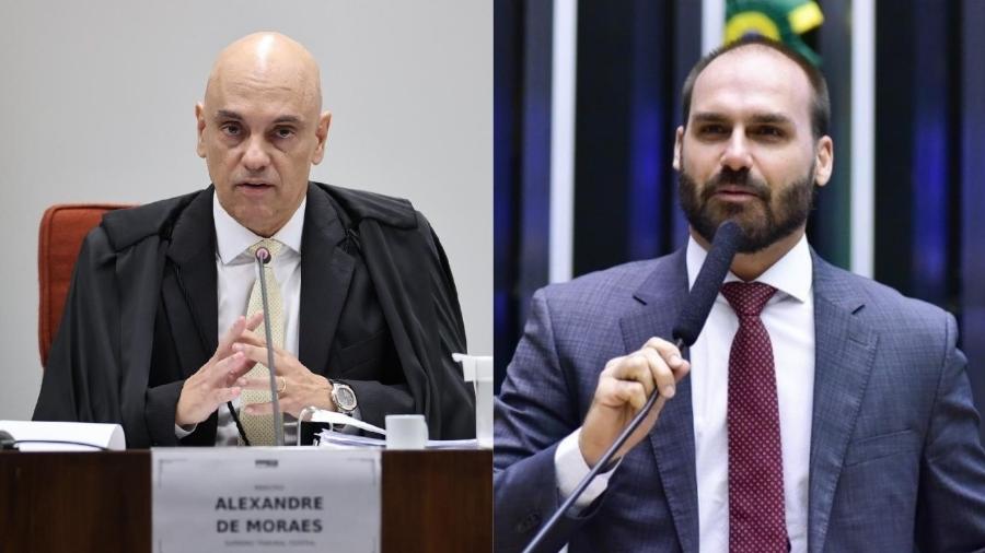O ministro do STF Alexandre de Moraes e o deputado federal licenciado Eduardo Bolsonaro O ministro do STF Alexandre de Moraes e o deputado federal licenciado Eduardo Bolsonaro