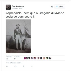 #AprendiNoEnem: Gregório Duvivier é sósia do Dom Pedro 2° - Reprodução/Twitter
