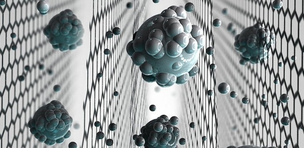 Ilustração feita por pesquisadores do Reino Unido mostra como membrana de óxido de grafeno por separar o sal da água - Universidade de Manchester
