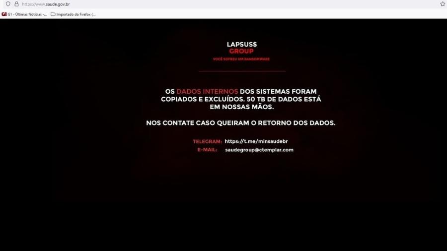 Sites do Ministério da Saúde e ConecteSUS saem do ar após ataque hacker, há um mês - Reprodução