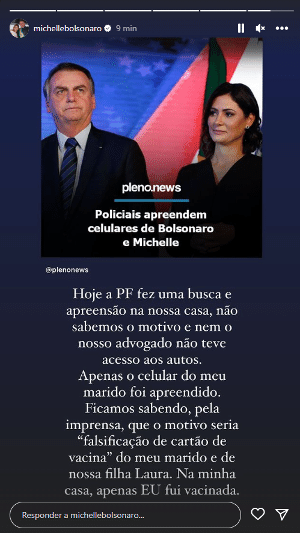 Apenas eu fui vacinada': Michelle Bolsonaro diz que seu celular não foi  apreendido em operação da PF – Política – CartaCapital