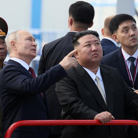 O presidente da Rússia, Vladimir Putin, e o líder da Coreia do Norte, Kim Jong Un