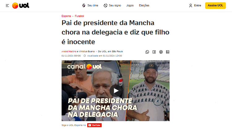  "Pai de presidente da Mancha chora na delegacia e diz que filho é inocente"