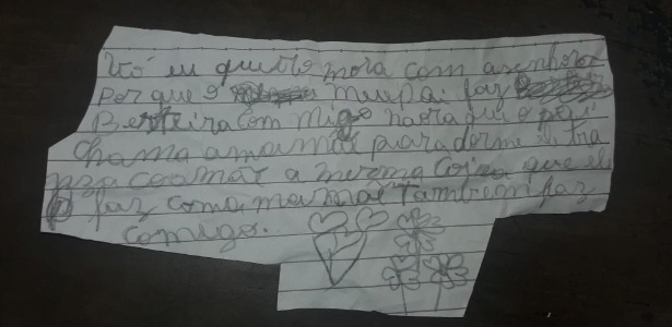Menina de nove anos escreveu bilhete a mão para denunciar abuso sexual do padrasto - Arquivo pessoal