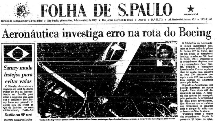 Queda do avião tomou conta das manchetes nos dias seguintes à queda. Na foto, a capa do jornal Folha de S.Paulo dias após o avião ser encontrado Queda do avião tomou conta das manchetes nos dias seguintes à queda. Na foto, a capa do jornal Folha de S.Paulo dias após o avião ser encontrado