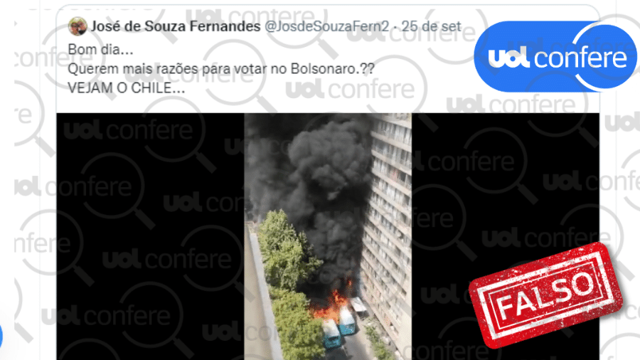 28.set.2022 - Flávio Bolsonaro usa vídeo antigo para atacar Lula ao compará-lo com presidente de esquerda do Chile - Arte/UOL Confere sobre Reprodução/Twitter