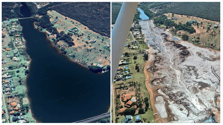 Após rompimento de represa, cenário nas margens é de destruição 