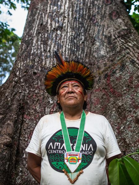 Davi Kopenawa Yanomami no encontro de Lideranças Yanomami e Ye'kwana, em 2019, onde os indígenas se manifestaram contra o garimpo em suas terras - Victor Moriyama/ISA