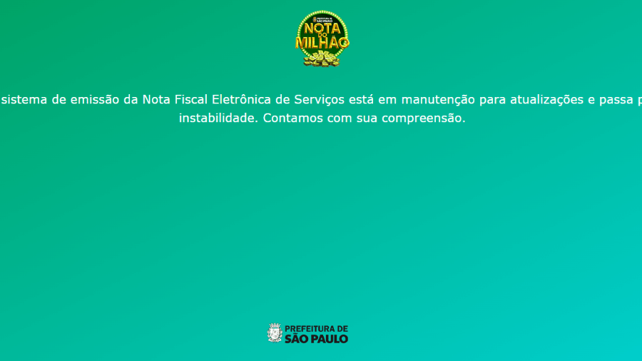 Site para emissão de notas fiscais da Prefeitura de São Paulo está fora do ar - Reprodução
