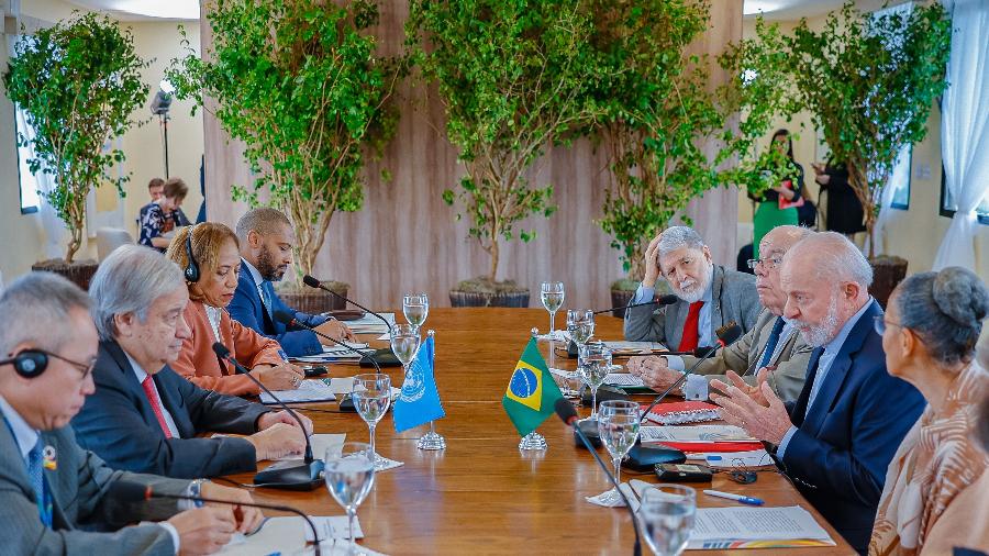 Presidente Lula se encontra com António Guterres, secretário-geral da ONU, antes da abertura oficial do G20