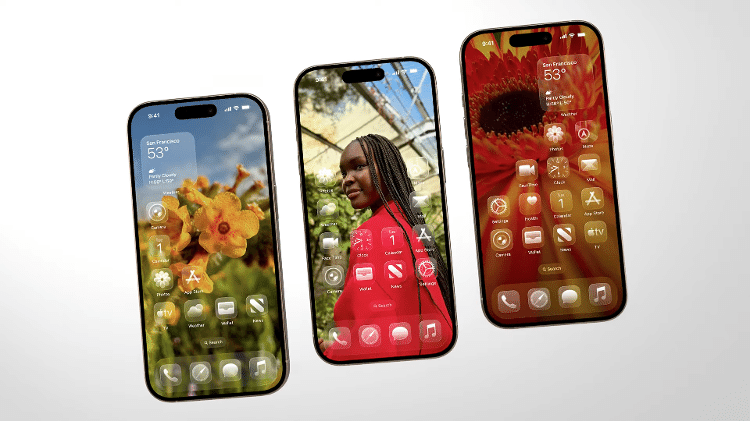 Novo visual do iPhone com o iOS 26 Novo visual do iPhone com o iOS 26
