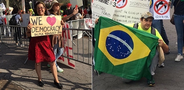 Miriam Marques e Plaucio Pucci, brasileiros contra e a favor do impeachment em Nova York - Nilton Carauta/UOL - Nilton Carauta/UOL