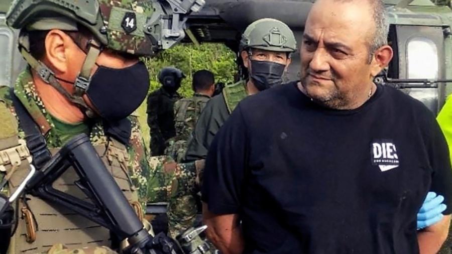 Líder do tráfico, Dairo Antonio Usuga, foi capturado no município de Necoclí, próximo da fronteira com o Panamá - Handout/Exército colombiano/AFP