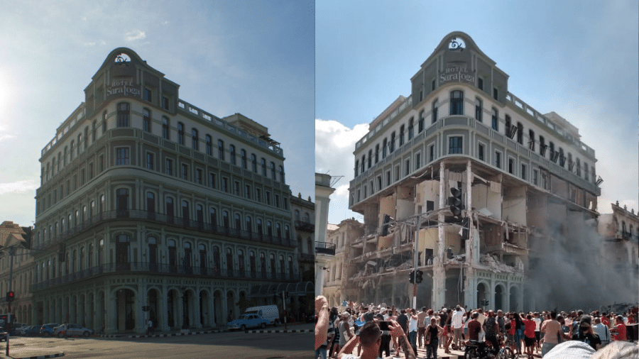 Antes e depois do Hotel Saratoga, em Cuba - Reprodução