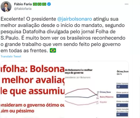 Fabio Faria exalta Bolsonaro a partir de pesquisa Datafolha - Redes sociais - Redes sociais