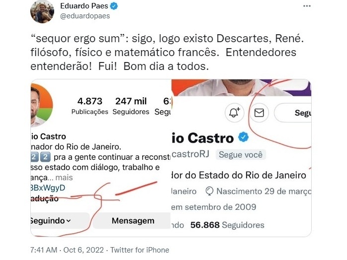 Paes ironiza Castro após ele dizer que Bolsonaro não o segue