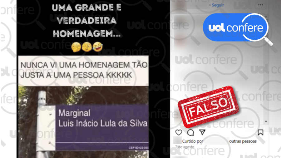 16.ago.2024 - Postagens enganam ao sugerir que exista uma "marginal Luis Inácio Lula da Silva"