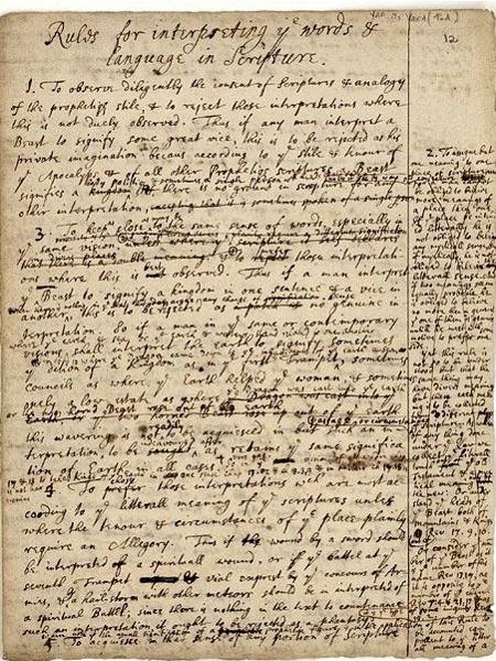 Carta de Isaac Newton em 1704 fala de regras para interpretar as Escrituras Carta de Isaac Newton em 1704 fala de regras para interpretar as Escrituras