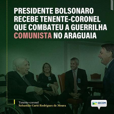 5.mai.2020 - Secom usa redes para celebrar encontro do presidente Jair Bolsonaro (sem partido) com agente da ditadura - Reprodução/Instagram
