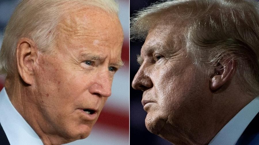 O democrata Joe Biden e o republicano Donald Trump, adversários nas eleições de 2020 nos EUA - Jim Watson e Brendan Smialowski/AFP