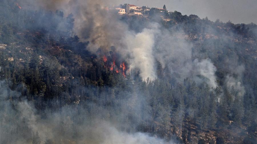 Israel está buscando ajuda internacional para combater incêndios florestais perto de Jerusalém - AHMAD GHARABLI / AFP