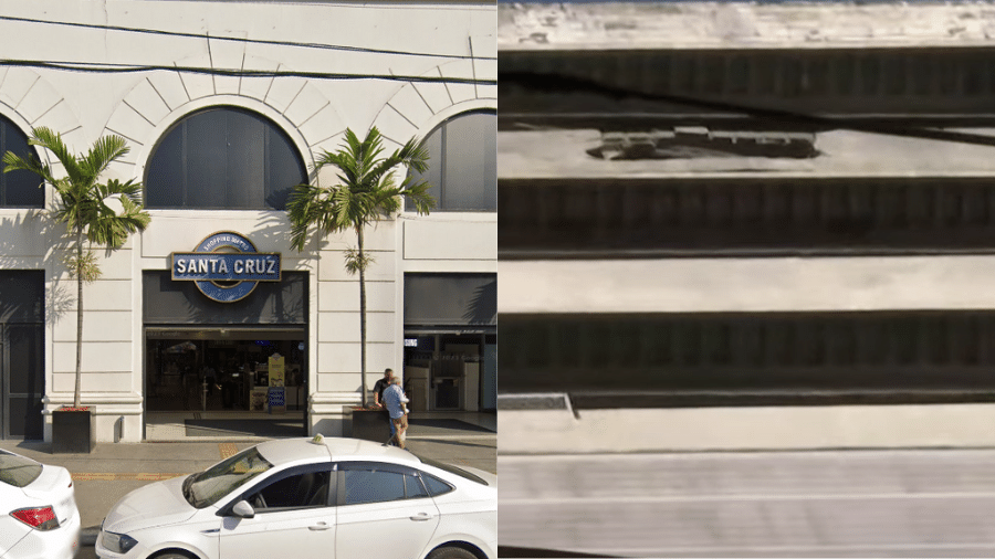 Pedaço da mureta caiu do estacionamento do Shopping Metrô Santa Cruz