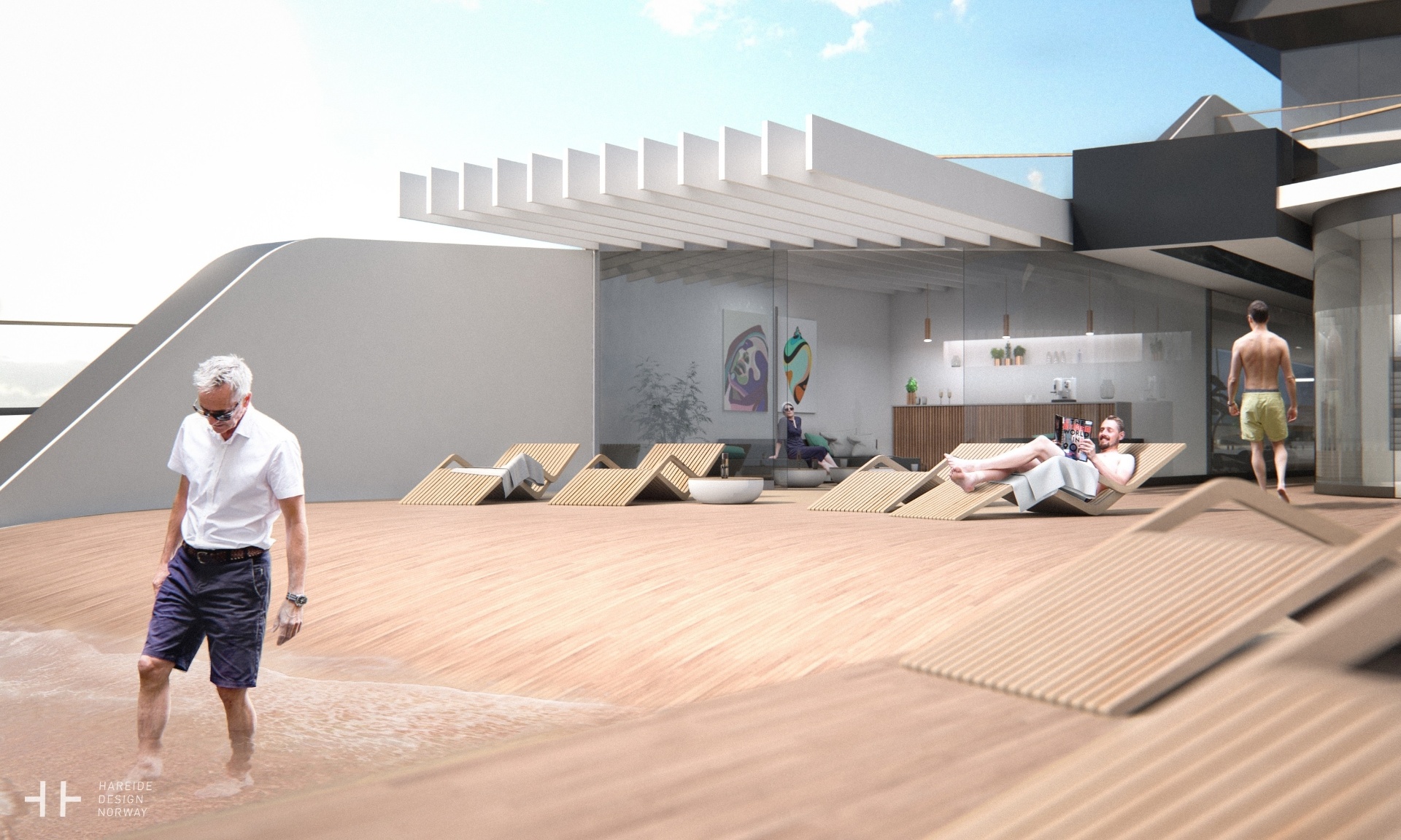 05.ago.2016 - A praia particular fica integrada ao deck para banhos de sol com vista para o mar aberto - Divulgação