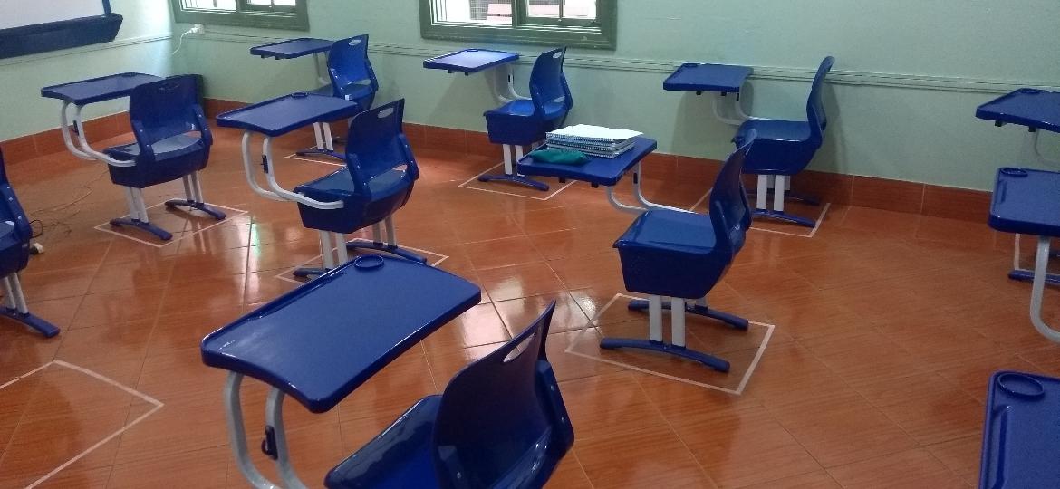 Sala de aula no colégio Cidade de Itu, no interior de São Paulo; escolas foram autorizadas a reabrir para atividades de apoio e orientação - Alex Tajra/ UOL