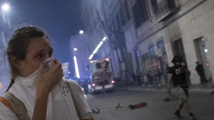 09.out.2021 - Confrontos em protestos em Roma, na Itália, deixam presos e feridos - TIZIANA FABI / AFP
